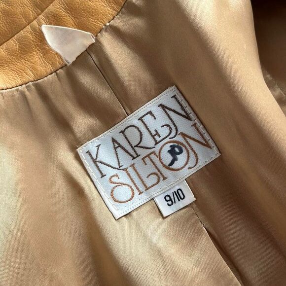 70s Vintage Karen Silton Brown Tan Leather Blazer Jacket XS Small Womens - Picture 6 of 6